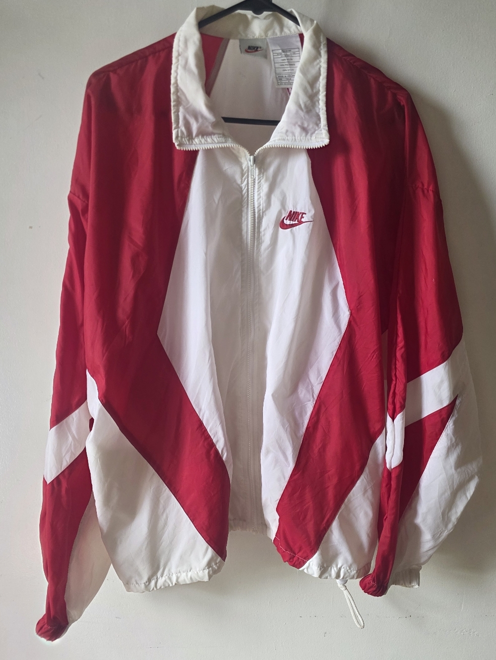 Vintage 90s Nike Red White Windbreaker Jacket Colorblock Size L Boxy Fit